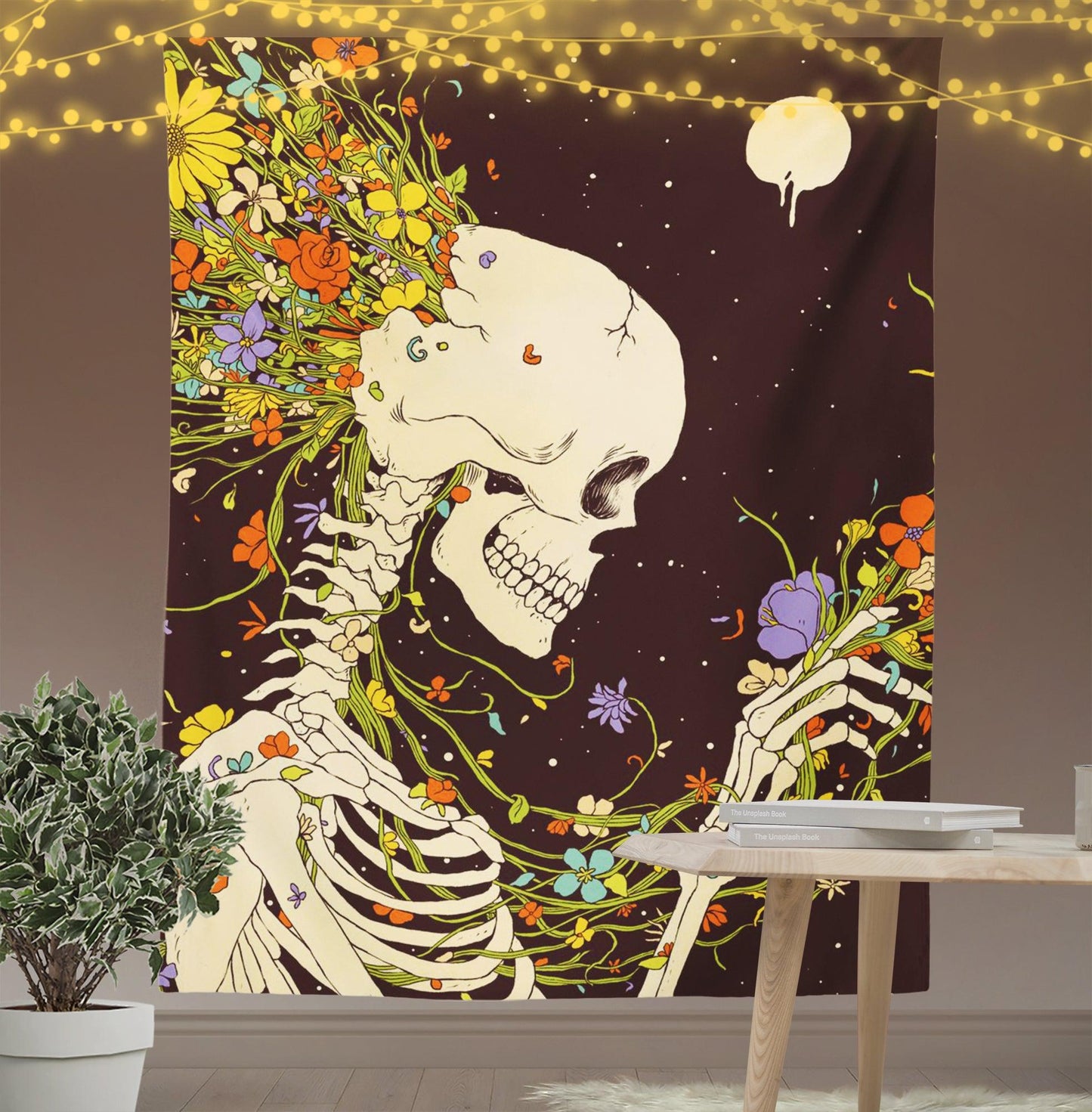 Skull Flora Tapestry-Taspetry-Wallarts Lab-100cm * 150cm-Monkey Ninja