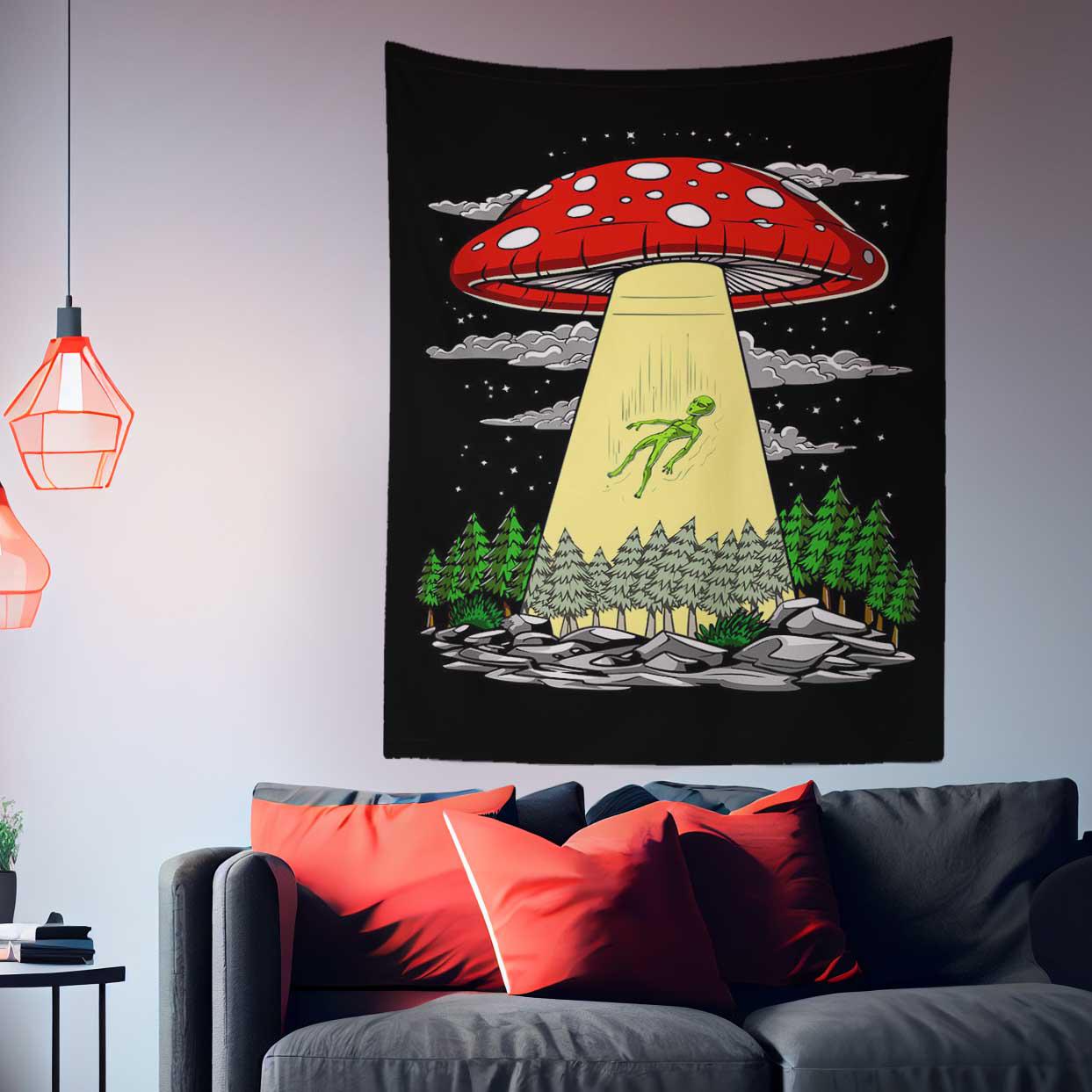 Mushroom Spaceship Alien Tapestry-Taspetry-Wallarts Lab-100cm * 150cm-Monkey Ninja