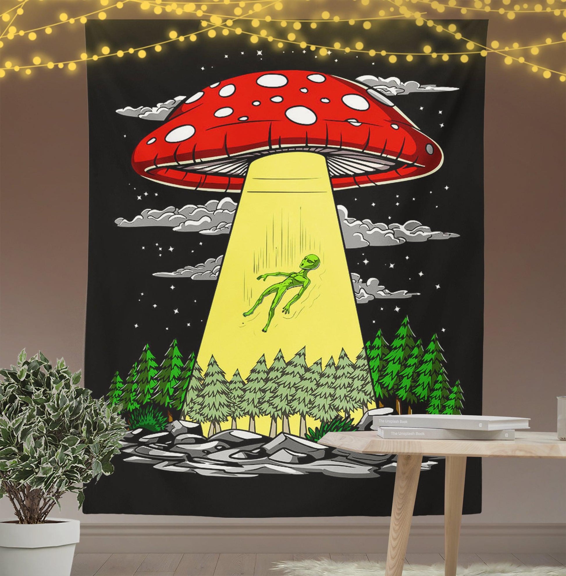 Mushroom Spaceship Alien Tapestry-Taspetry-Wallarts Lab-100cm * 150cm-Monkey Ninja