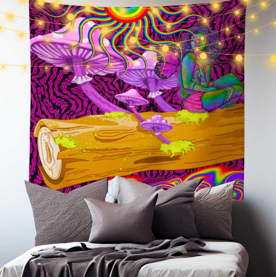 Psychedelic Mushroom Girl Tapestry-Taspetry-Wallarts Lab-150cm * 150cm-Monkey Ninja