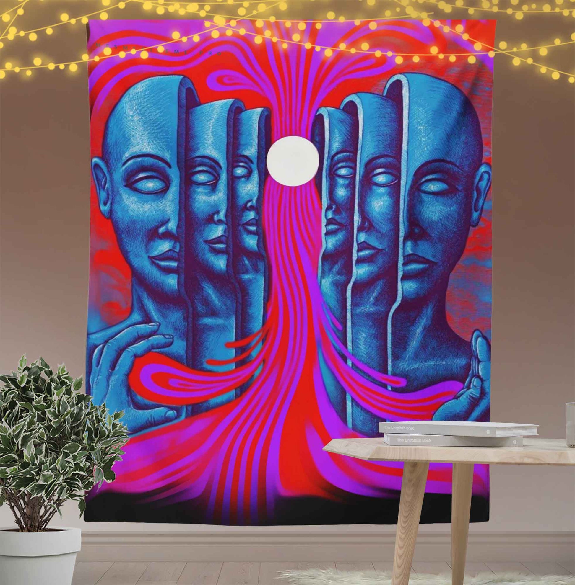 Psychedelic Half-Faced Man Tapestry-Taspetry-Wallarts Lab-100cm * 150cm-Monkey Ninja