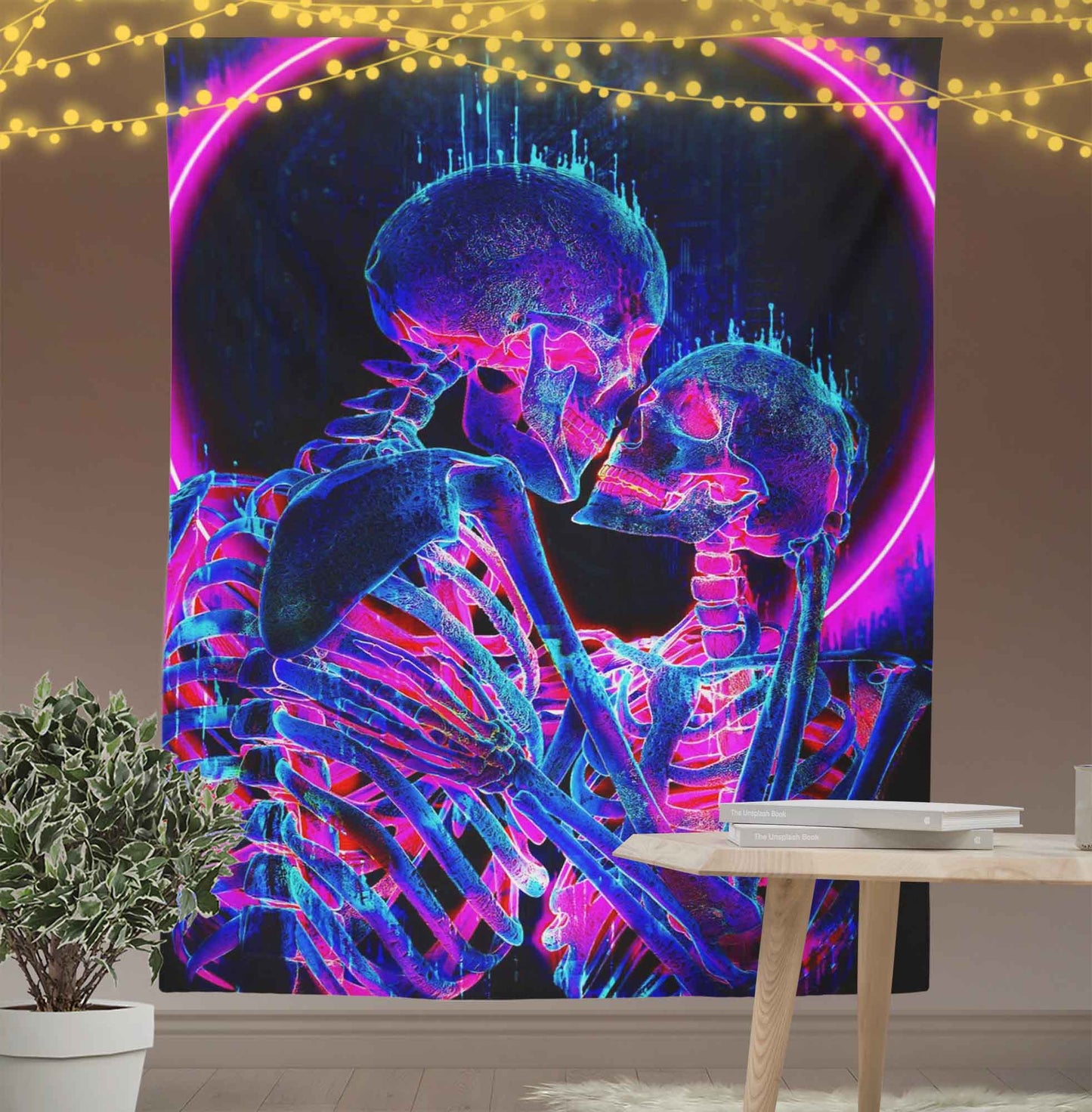 Flaming Kissing Skeleton Tapestry-Taspetry-Wallarts Lab-100cm * 150cm-Monkey Ninja