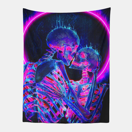 Flaming Kissing Skeleton Tapestry-Taspetry-Wallarts Lab-100cm * 150cm-Monkey Ninja