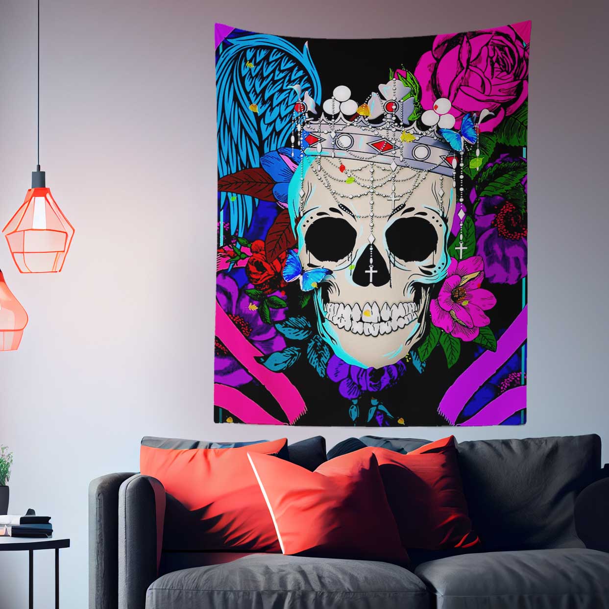 Gothic Floral Skull Wall Art Tapestry-Taspetry-Wallarts Lab-100cm * 150cm-Monkey Ninja