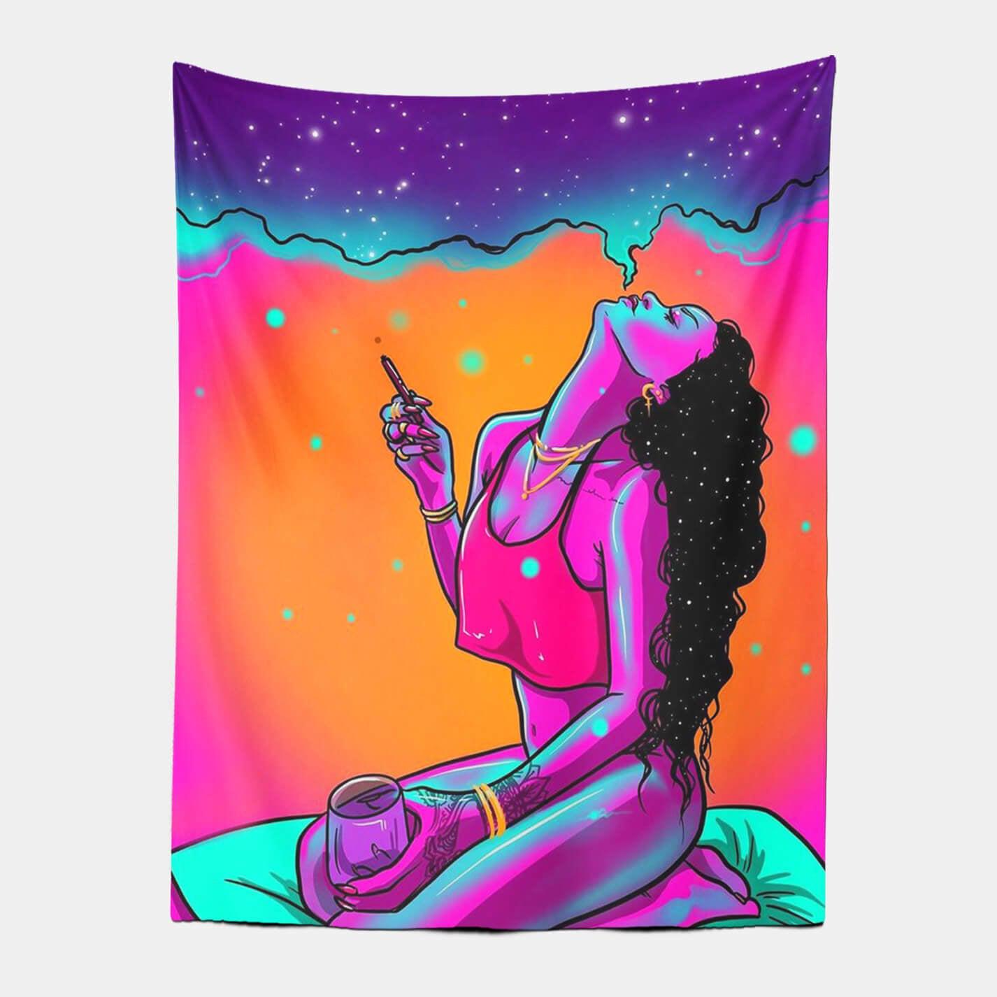 Bohemian Smoking Girl Tapestry-Taspetry-Wallarts Lab-100cm * 150cm-Monkey Ninja