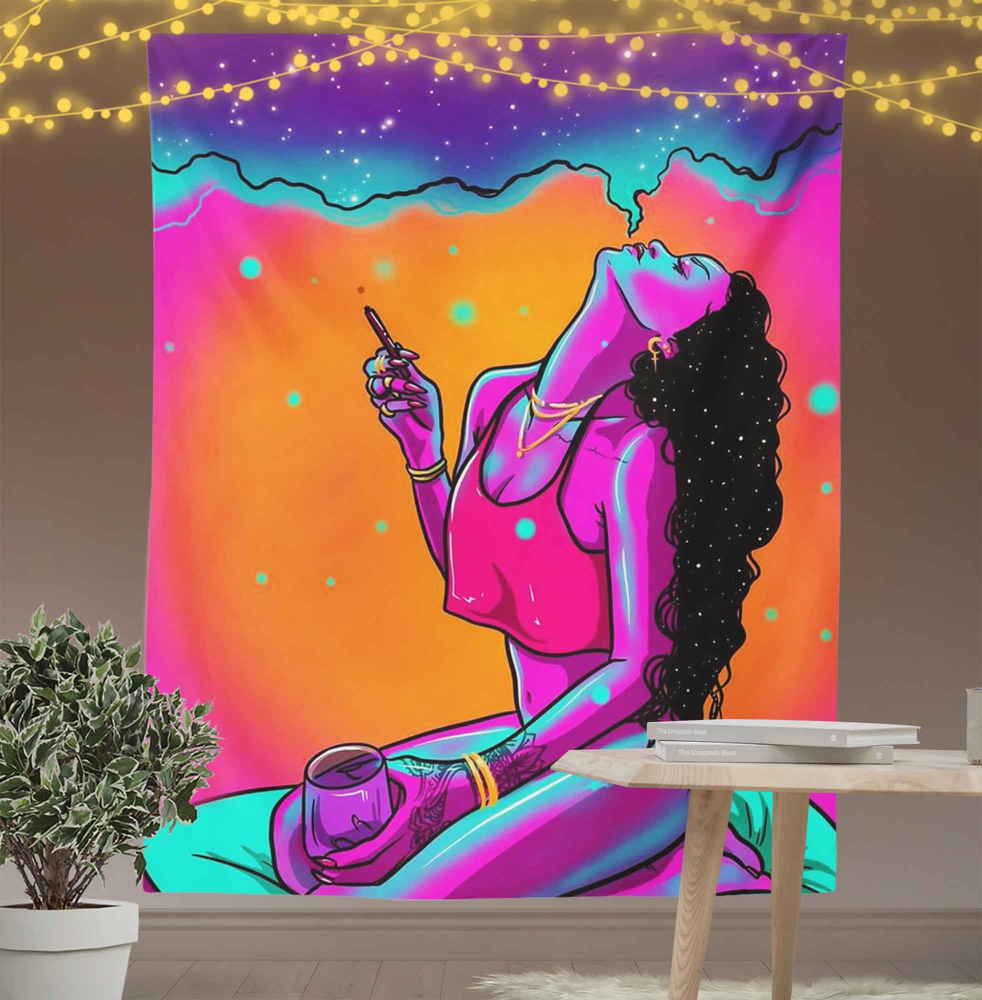 Bohemian Smoking Girl Tapestry-Taspetry-Wallarts Lab-100cm * 150cm-Monkey Ninja