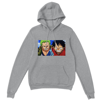 One Piece | Zoro & Luffy | Anime Hoodie (Unisex)-Hoodie-Monkey Ninja-Grey-S-Monkey Ninja