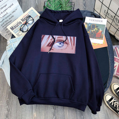 Jujutsu Kaisen Satoru Gojo Eyes Hoodie-Clothing-Monkey Ninja-Dark Blue-S-Monkey Ninja